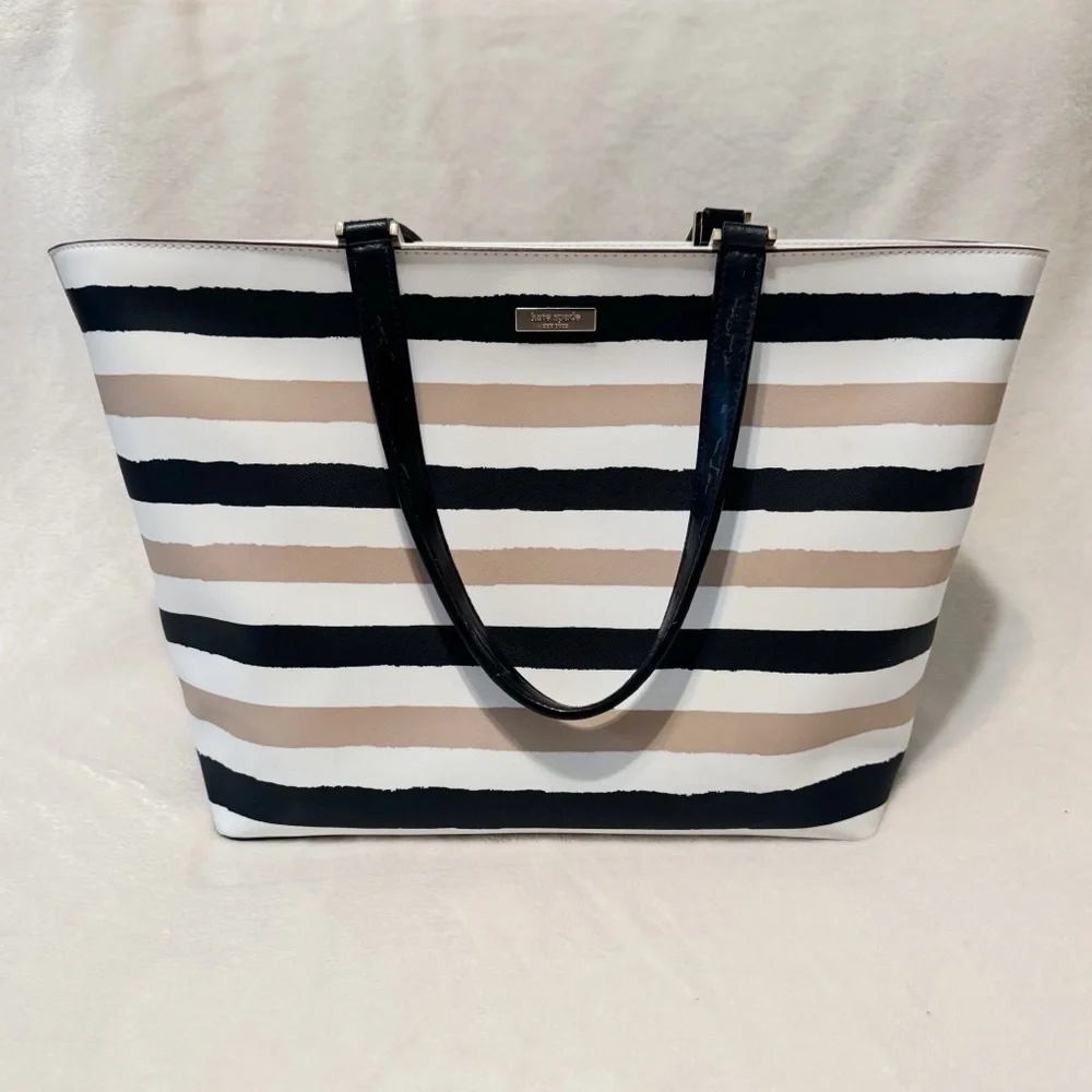 Kate Spade Grant Street Jules Large Tote Grainy Vinyl Striped Bag